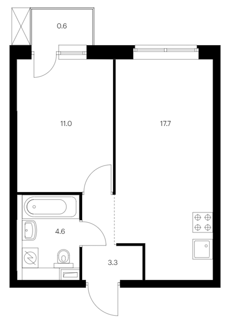 1-комнатная квартира 37.2 м², 2/12 эт., ЖК «Шкиперский 19»